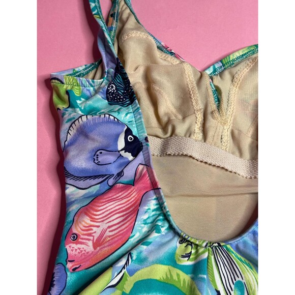 1980s-1990s DVF for The Color Authority. FISH Print Swimsuit W/Scoop Back. Small - Picture 10 of 10